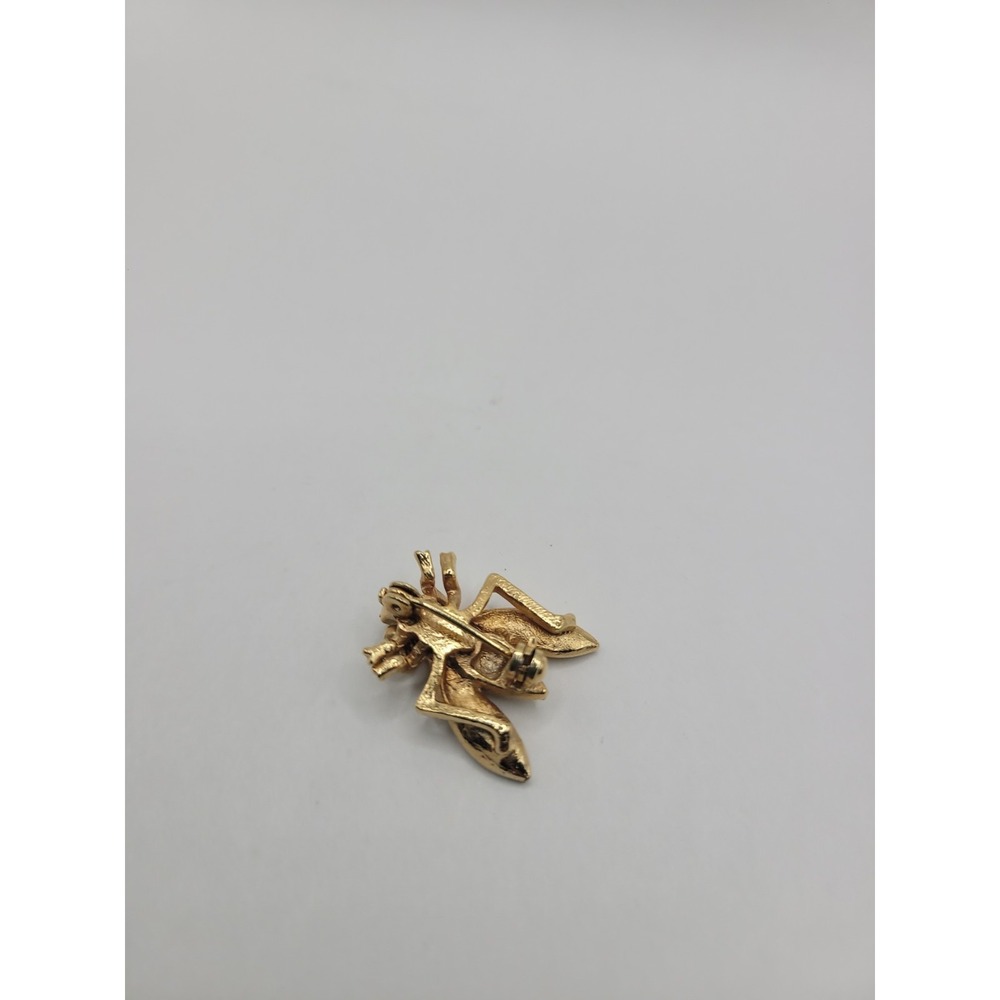 Vintage Rhinestone Fly Brooch Gold Tone Green Eyes Insect Figural Pin - Picture 6 of 11